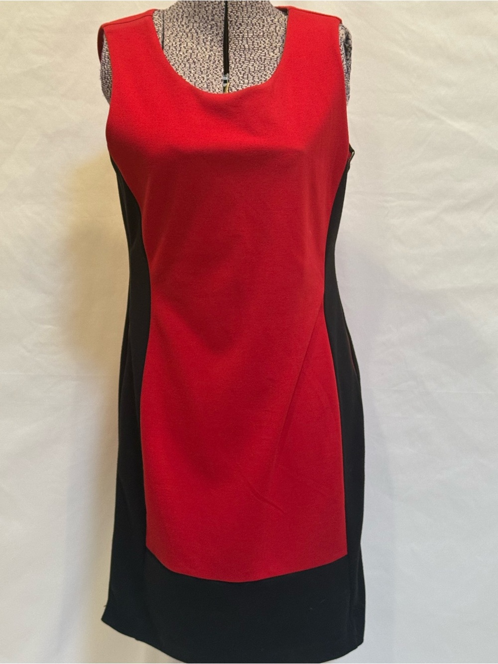 Calvin Klein Red & Black Colorblock Sheath Dress with Exposed Side Zip